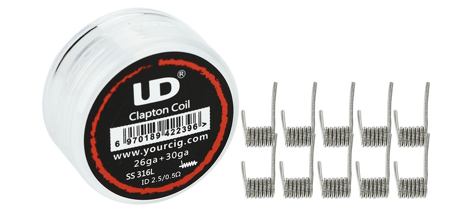 UD SS316L Clapton Coil (26GA+30GA ID2.5x0.5ohm) 10pcs Clapton coil 61970189142239 www yourcig com 26ga 309a