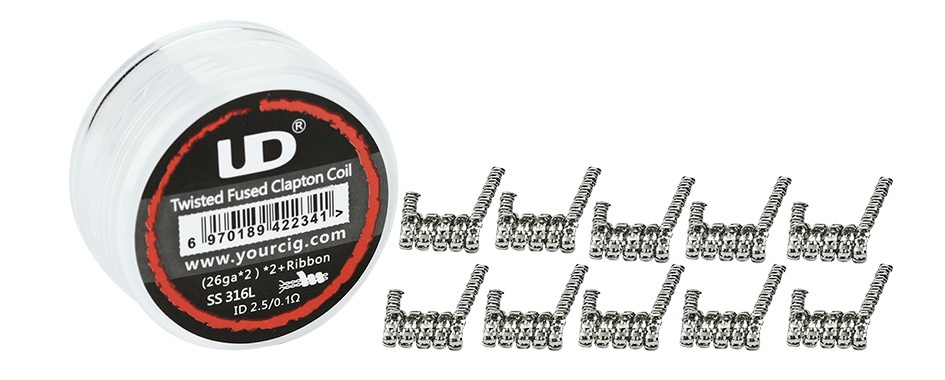 UD Twisted Fused Clapton SS316L Coil (26GAx2+Ribbon) 10pcs D 6970189 422341 www yourcig com ID2 5 0 10