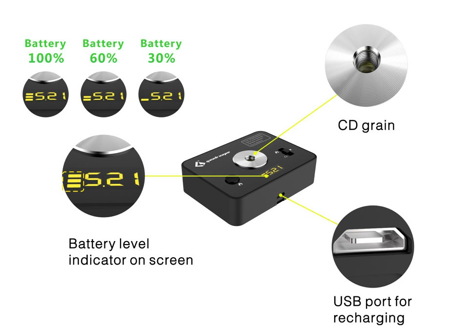 GeekVape 521 Tab Mini Coil Master Battery Battery Battery 100 60  30   s  CD grain    Battery leve indicator on screen USB port for recharging