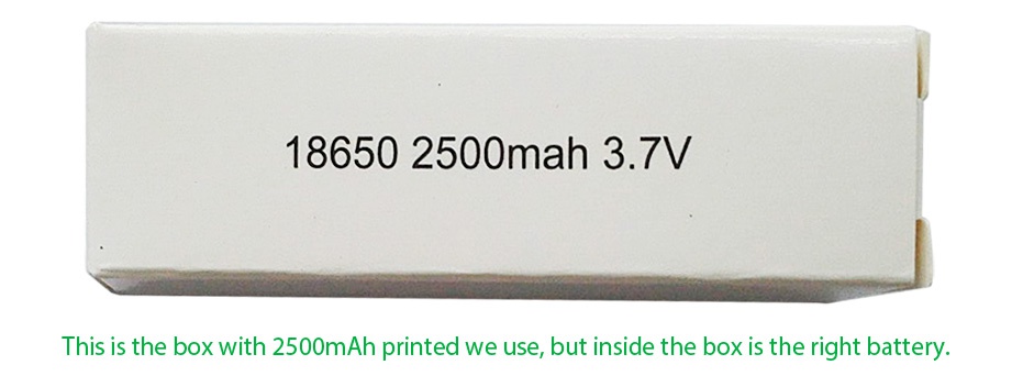 SAMSUNG INR18650-29E High-drain Li-ion Battery 10A 2900mAh 186502500mah3 7V This is the box with 2500m Ah printed we use  but inside the box is the right battery