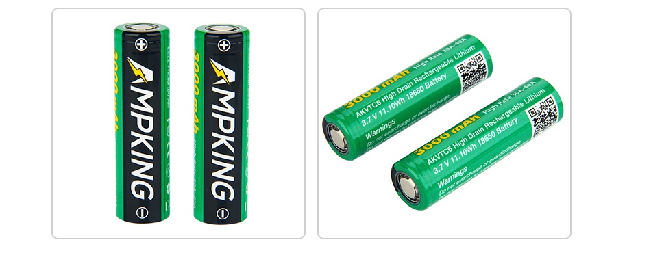 Ampking AKVTC6 18650 High-drain Li-ion Battery 40A 3000mAh 300034 High Rate 30A 40A 3000m4h