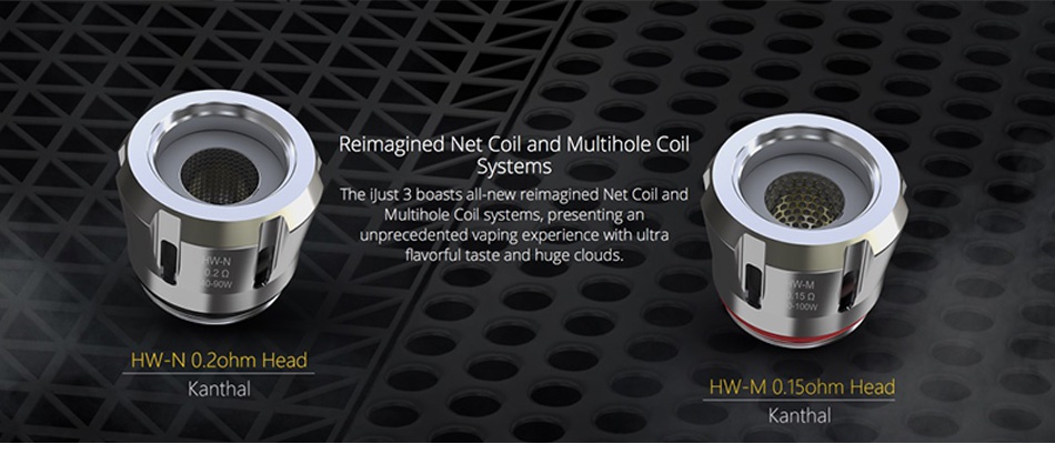 Eleaf HW-M/HW-N Coil Head for Ello Series 5pcs Reimagined Net Coil and Multihole Coil The iJust 3 boasts all new reimagined Net Coil and Multihole Coil systems  presenting an unprecedented vaping experience with ultra flavorful taste and huge clouds HW N0 ohm Head Kanthal MO 15ohm Head Kanthal