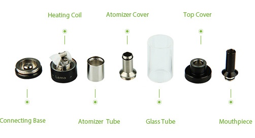 Eleaf Lemo RTA Atomizer 5ml Heating Coil Atomizer over Top Cover Connecting base tomizer tube Glass Tube Mouthpiece