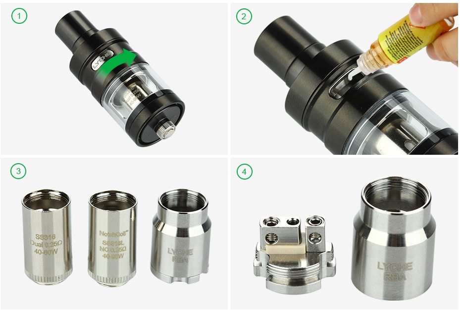 Eleaf LYCHE Atomizer with RBA Head 4ml OPERATION GUIDE