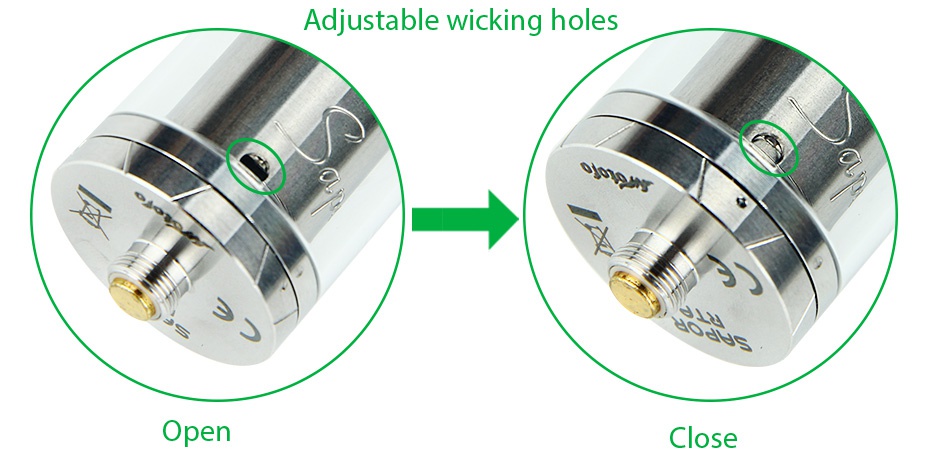 WOTOFO Sapor RTA 25 Atomizer 3.5ml Adjustable wicking holes Open Close