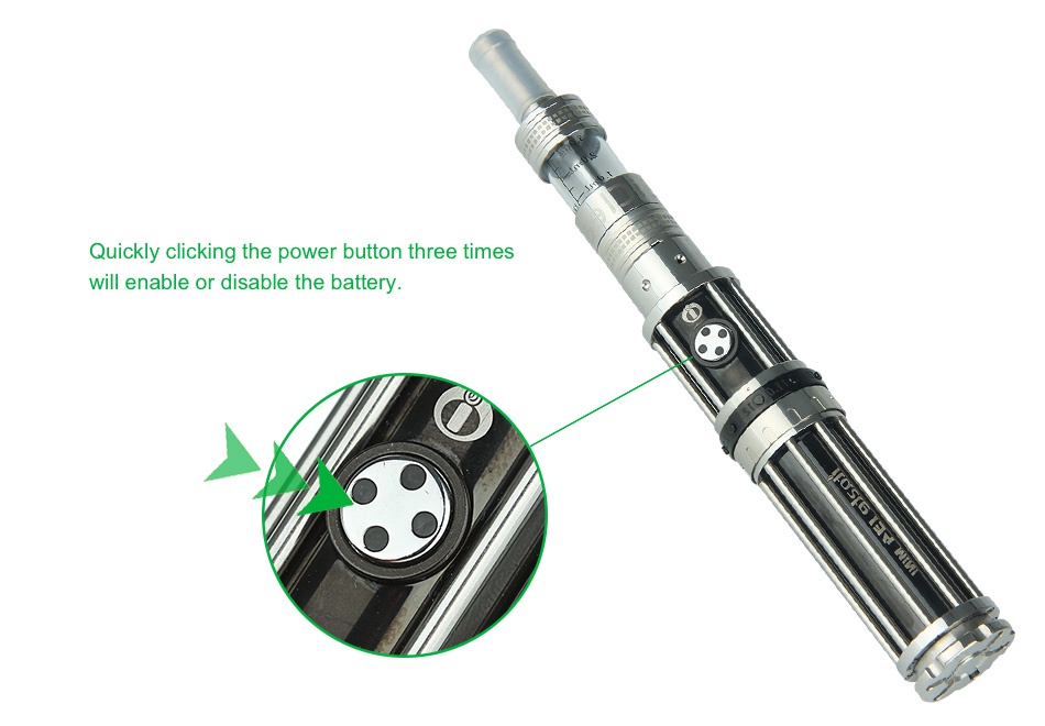 Innokin iTaste 134 Mini VW MOD Kit Quickly clicking the power button three times will enable or disable the battery