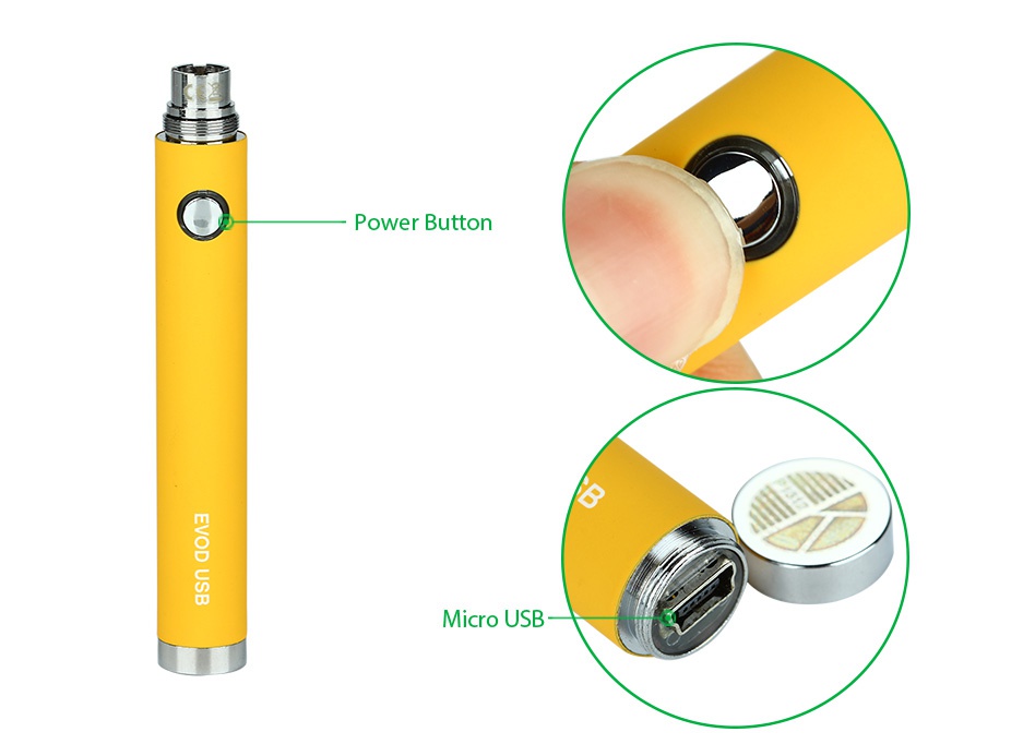 Kangertech EVOD USB Passthrough Battery 650mAh Power Button m oc0 Micro usB