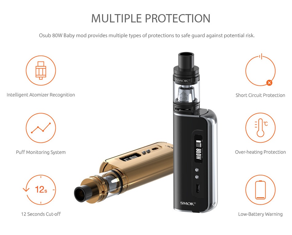 SMOK OSUB 80W Baby TC Kit with TFV8 Baby SMO MOT SMOK SMOK SMOK Black Sliver Sliver Black Full Color GoldGold