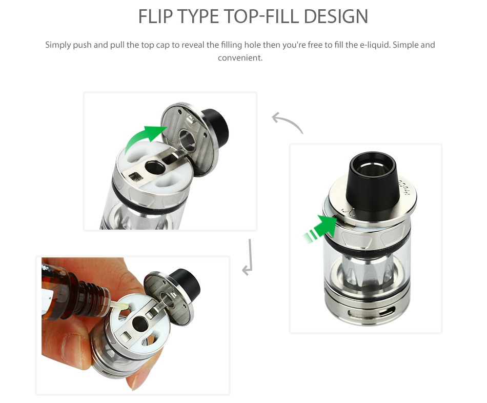 Joyetech CUBOID TAP 228W with ProCore Aries TC Kit FLIP TYPE TOP FILL DESIGN Simply push and pull the top cap to reveal the filling hole then you re free to fill the e  liquid  Simple and convenient