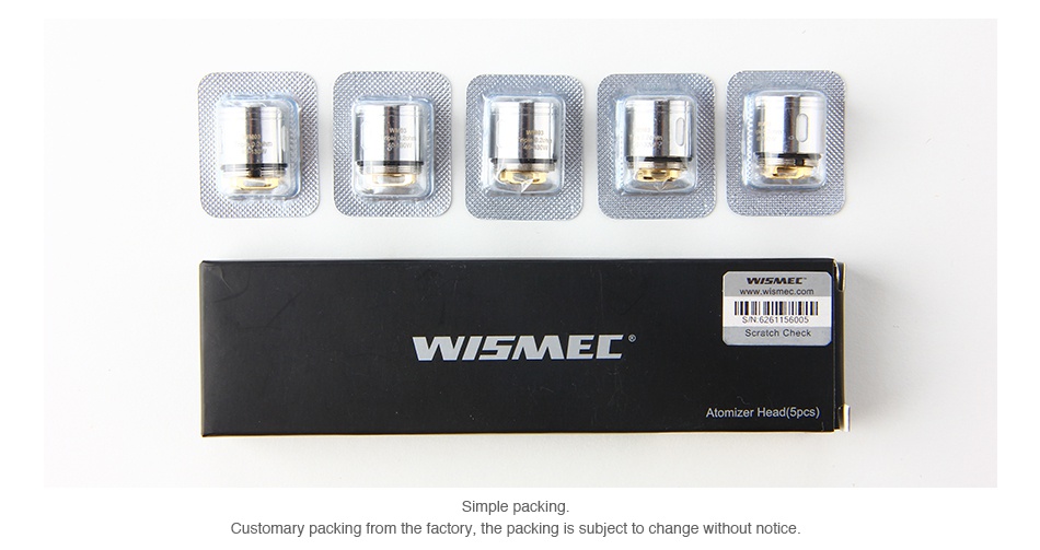 WISMEC WM Coil Head for Gnome 5pcs      Simple packing ustomary packing from the factory  the packing is subject to change without notice