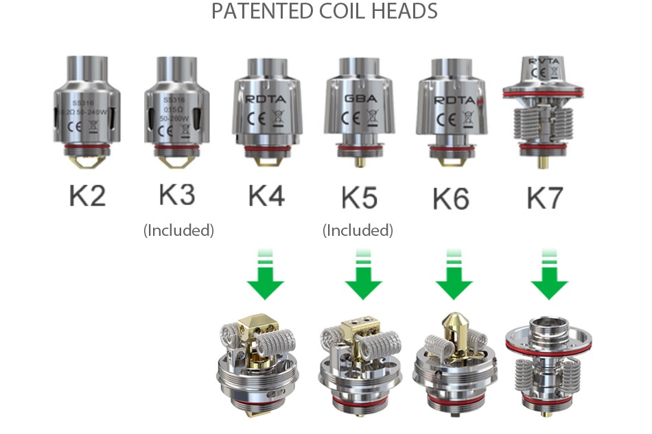 Smkon KUMO RTA/Subohm Tank 4.5ml PATENTED COIL HEADS K2 K3 K4 K5 K6 K7  Included   Included