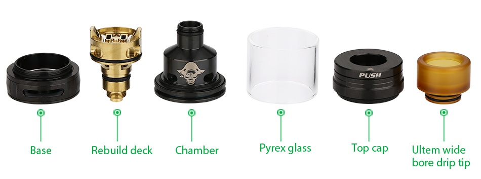 IJOY Captain RTA 3.8ml Rebuild deck Chamber yrex glas p cap bore drip tip