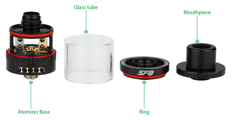 Smkon SF8 RTA 2ml Glass tube Mouthpiece Atomizer base Ring