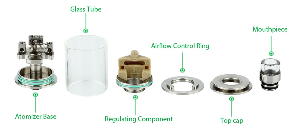 WISMEC Theorem RTA Atomizer Kit 2.7ml Glass Tube Mouth plece Airflow Control Ring Atomizer base Regulating Component Top cap