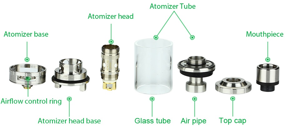 Eleaf Lemo 3 Atomizer With RTA Base 4ml Atomizer tube Atomizer head Atomizer base Mouthpiece Airflow control ring Atomizer head base Glass tube Air pipe Top cap