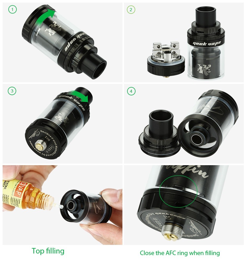 GeekVape Griffin 25 Mini RTA Tank 3ml Top filling Close the AFc ring when filling