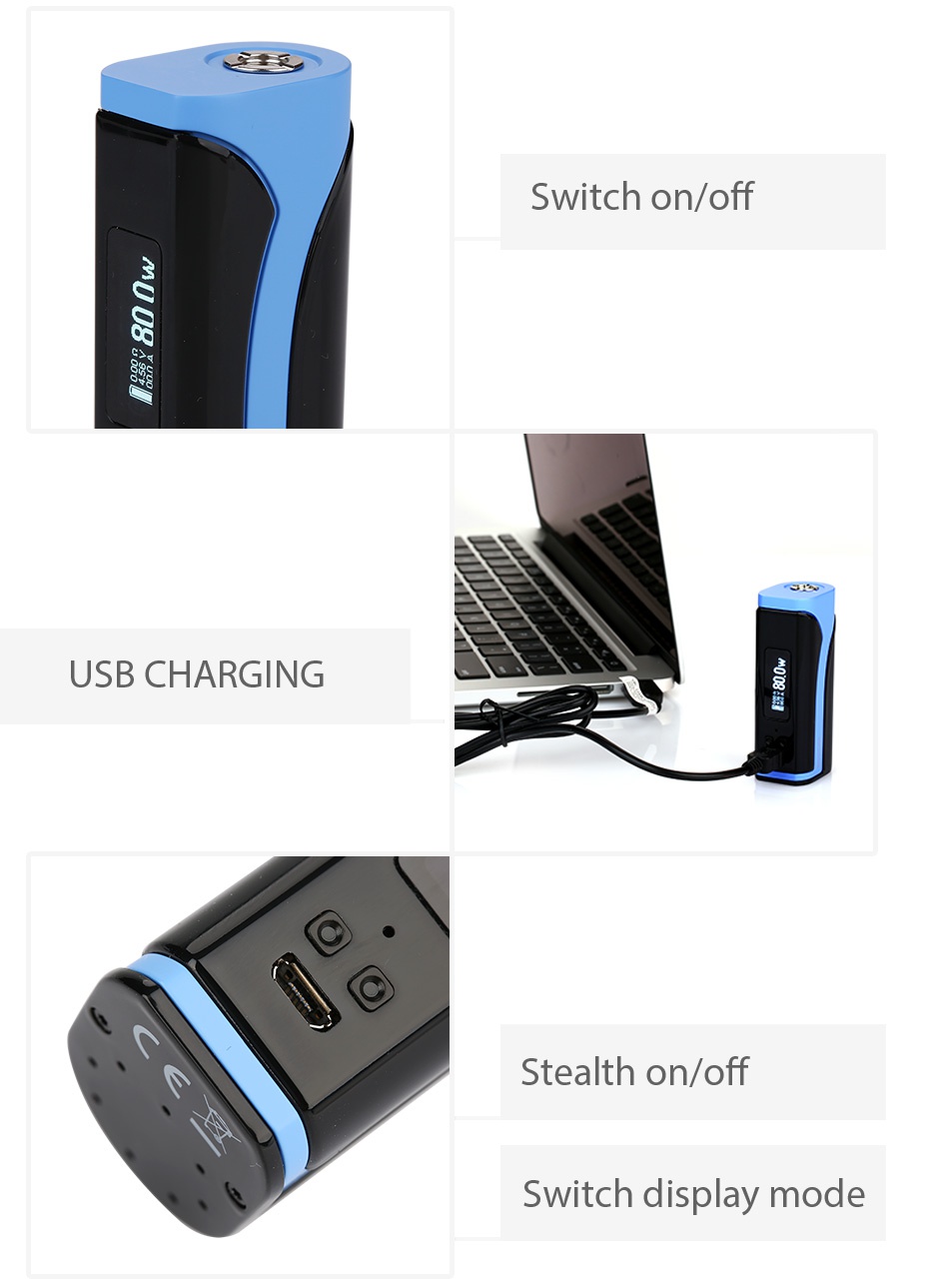 Eleaf iKuu i80 TC Box MOD 3000mAh Switch on off USB CHARGING    Stealth on off Switch display mode