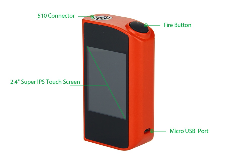Tesla Touch 150W TC Mod 510 Connector Fire button 2 4 Super IPS Touch Screen Micro usb port