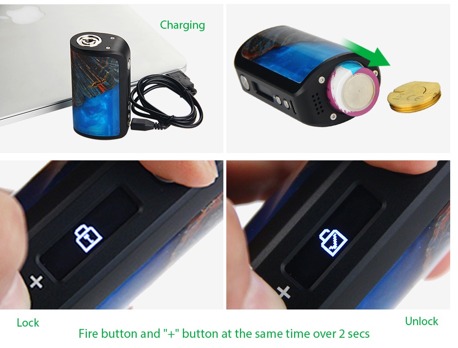 Arctic Dolphin Adonis Max 100W Stabilized Wood TC MOD Charging 8 X Unloc Fire button and t button at the same time over 2 secs