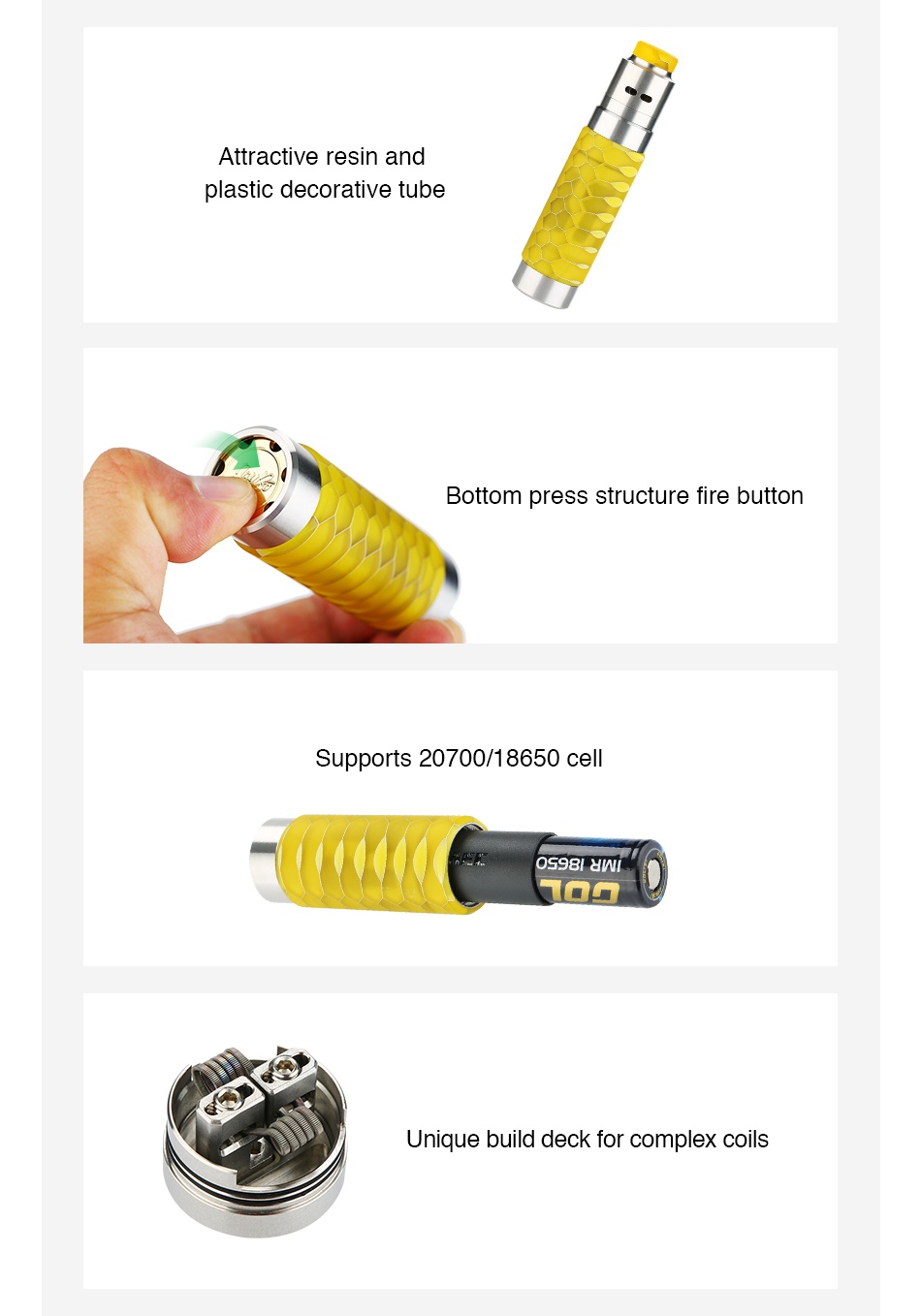 WISMEC Reuleaux RX Machina 20700 Mech MOD with Guillotine RDA Kit 3000mAh Attractive resin and plastic decorative tube Bottom press structure fire button Supports 20700 18650 C OS981 dWI Unique build deck for complex coils