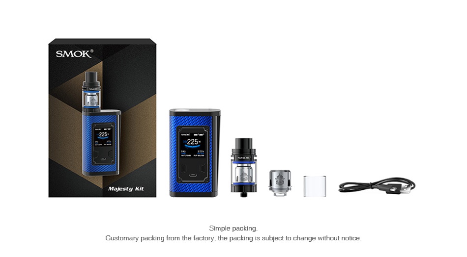 SMOK Majesty 225W TC Kit with TFV8 X-Baby SMOK Majesty Kit imple packing Customary packing from the factory  the packing is subject to change without notice