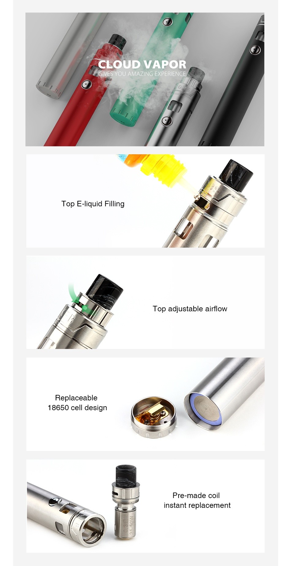OBS KFB AIO Kit CLOUD VAPOR GIVES YOU AMAZING EXPERIENCE op E liquid Filling op adjustable airflow Replaceable 8650 cell design Pre made ant replacem