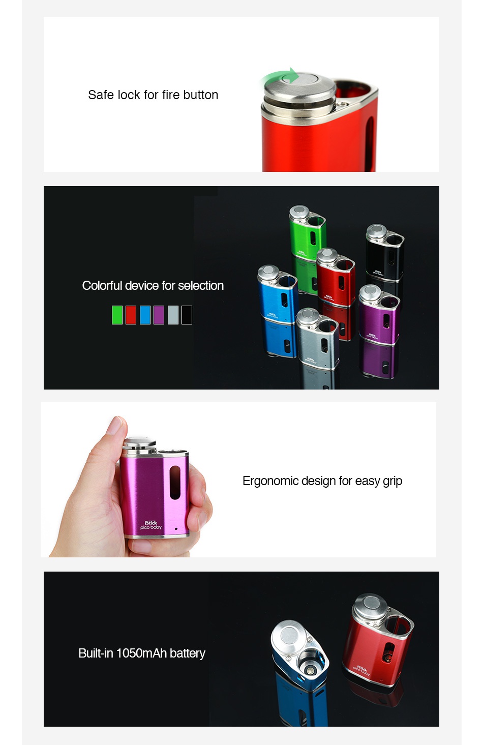 Eleaf iStick Pico Baby Battery 1050mAh Stick oy Sliver Greenery Blue Stickk Stick Stick co baby pIco baby pico bab Red urple Black