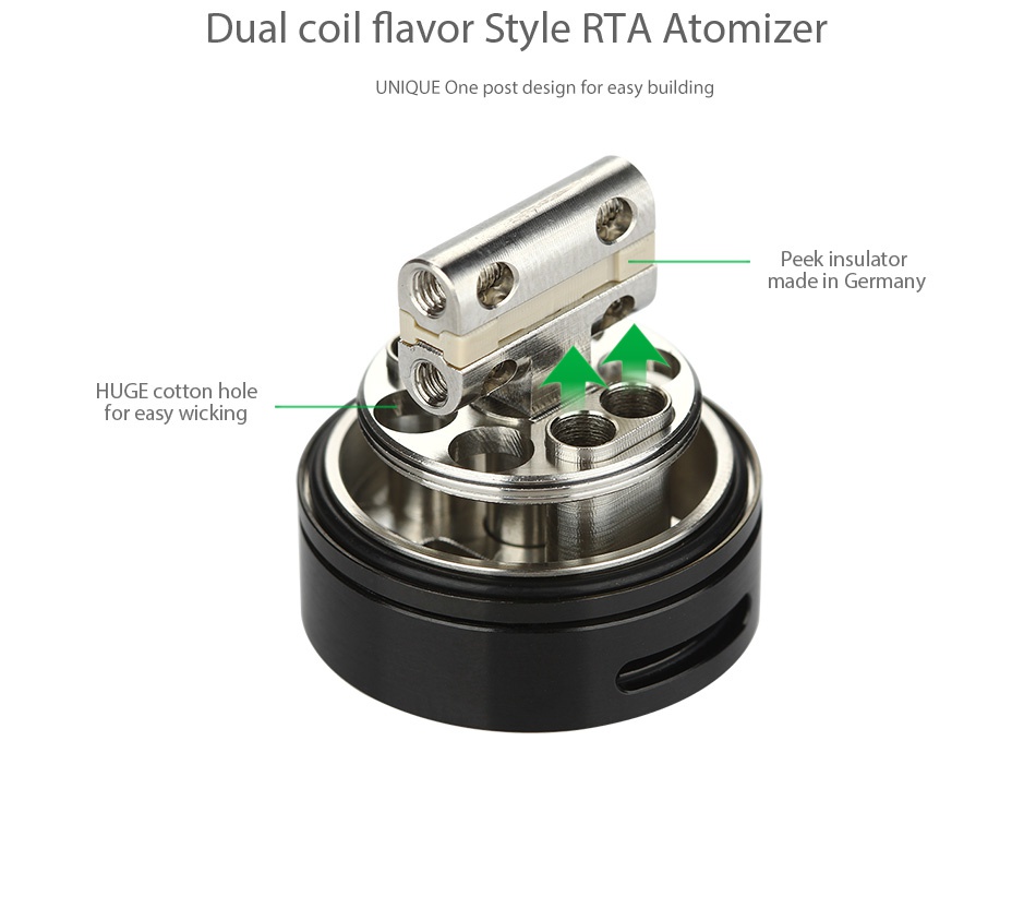 WOTOFO The Troll RTA 5ml Dual coil flavor Style rta atomizer UNIQUE One post design for easy building Peek insulator made in Germany HUGE cotton hole for easy wicking