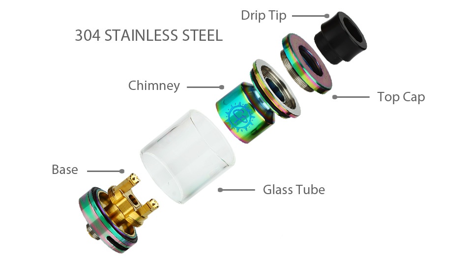Advken CP RTA with 810 Drip Tip 2.5ml Drip tip 304 STAINLESS STEEL Chimney Top Cap Base Glass Tube