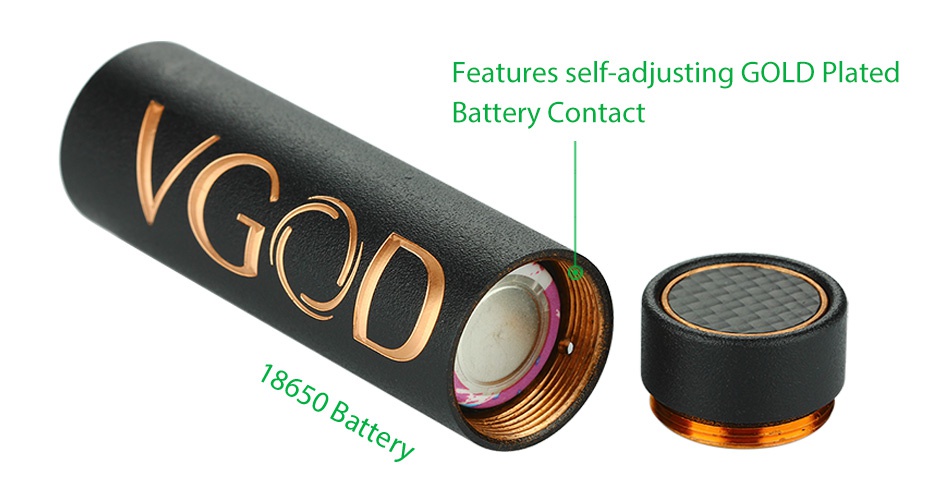 VGOD PRO MECH MOD Features self adjusting GOLD Plated Battery Contact 18650 Battery