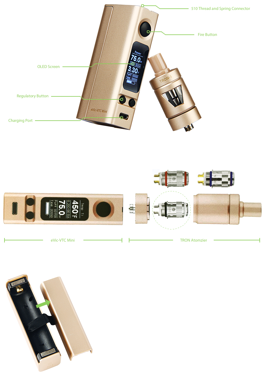 Joyetech eVic-VTC Mini 75W TC Kit with TRON-S 75