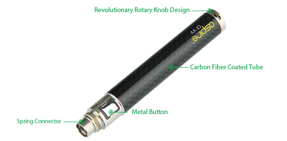 Aspire CF VV Battery 650mAh Revolutionary Rotary Knob Design Carbon fiber coated tube Metal Button Spring connector