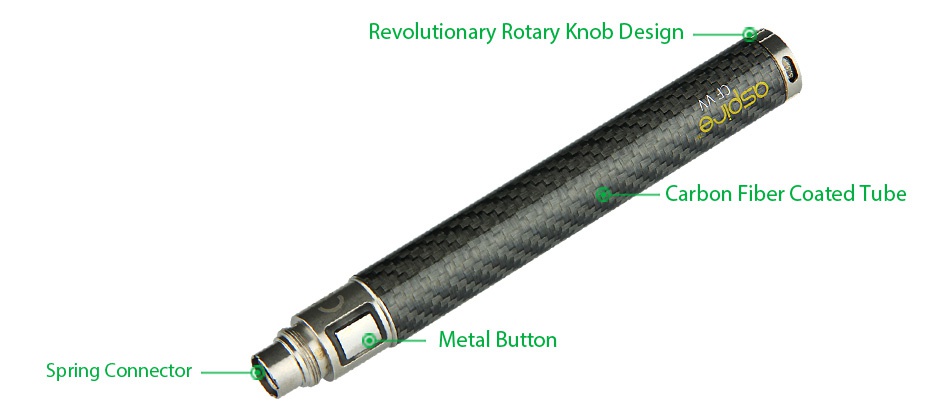 Aspire CF VV Battery 900mAh Revoluti Rotary Knob D Carbon fiber coated tube Metal butte Spring Connector