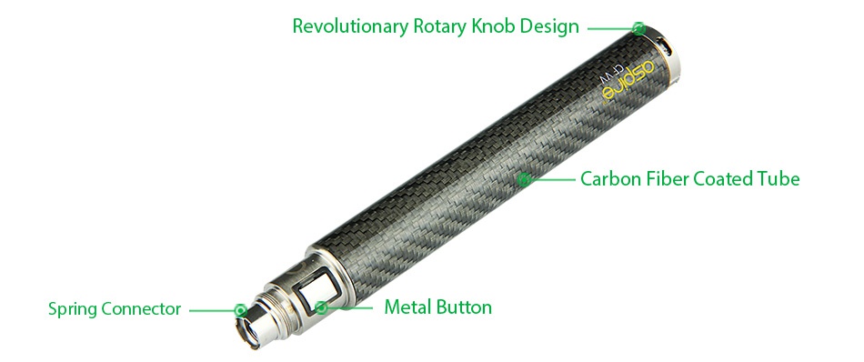 Aspire CF VV Battery 1600mAh Revolutionary Rotary Knob Design Carbon fiber coated tube Spring Connector Metal Button