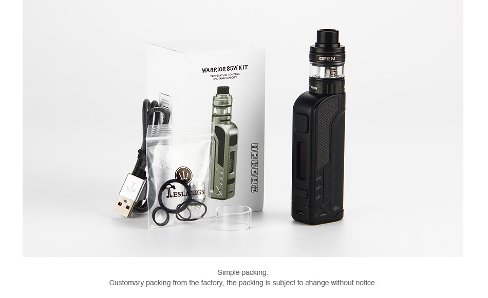Tesla Warrior 85W TC Kit with H8 Mini Tank KIT    Simple packing Customary packing from the factory  the packing is subject to change without notice