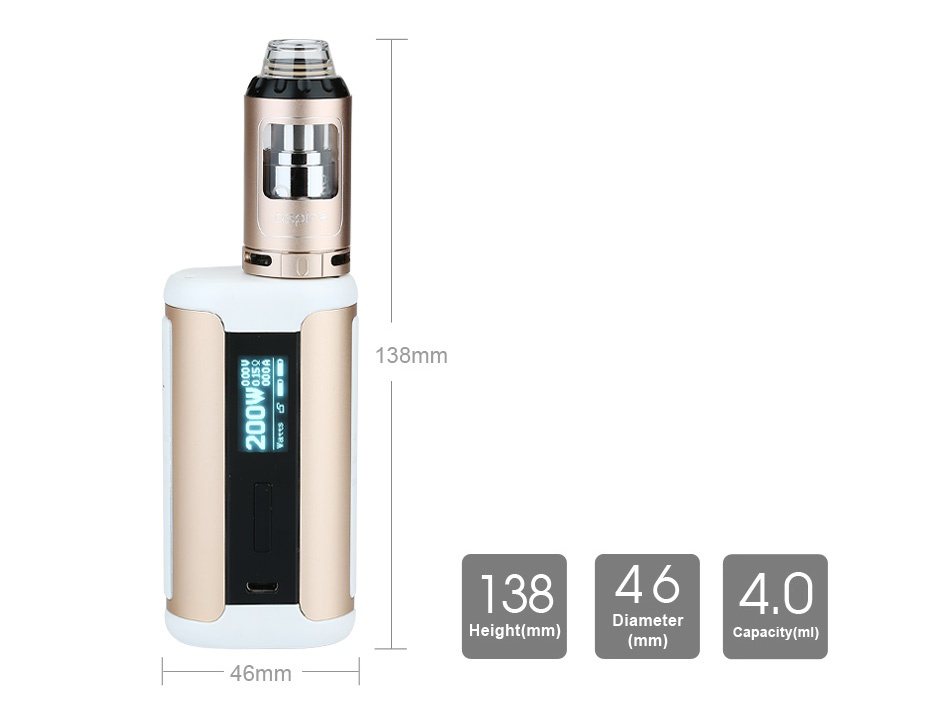 Aspire Speeder 200W TC Kit 138mm 138464 0 Diameter Height mm   mm  capacity ml  46mm