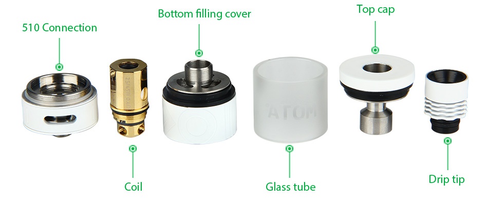 ATOM Yakuza 70W TC Kit Bottom filling cover Top cap 510 Connection Glass tube Drip tip