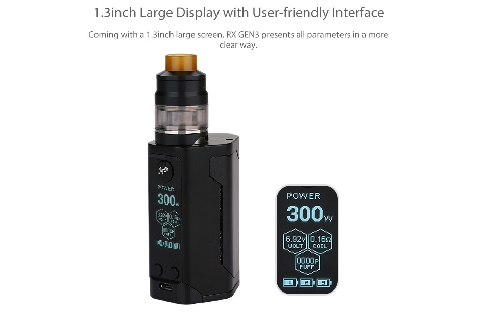 WISMEC Reuleaux RX GEN3 300W with Gnome TC Kit 1 3inch Large Display with User friendly Interface Coming with a 1  3inch large screen  RX GEN3 presents all parameters in a more clear way  30 POWER 300
