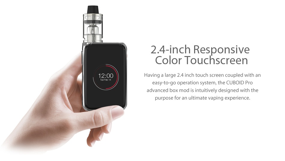 Joyetech Cuboid Pro 200W with ProCore Aries Touchscreen TC Kit 2 4 inch Responsive Color touchscreen Having a large 2 4 inch touch screen coupled with an easy to go operation system  the CUBOID Pro advanced box mod is intuitively designed with the purpose for an ultimate vaping experience