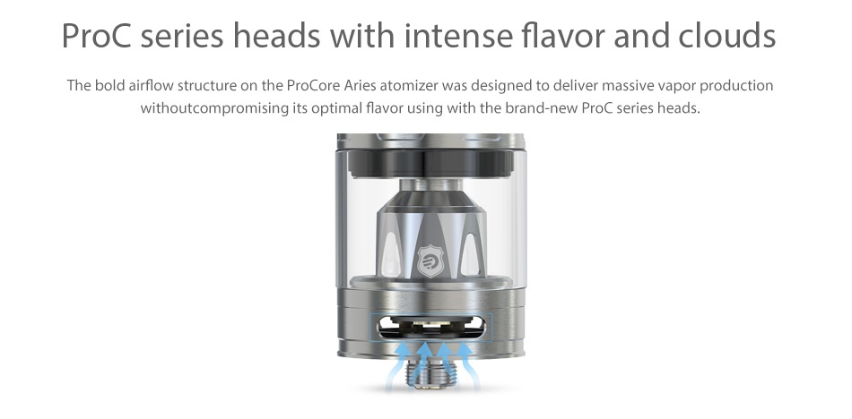 Joyetech Cuboid Pro 200W with ProCore Aries Touchscreen TC Kit Proc series heads with intense flavor and clouds The bold airflow structure on the proCore Aries atomizer was designed to deliver massive vapor production withoutcompromising its optimal flavor using with the brand new ProC series heads