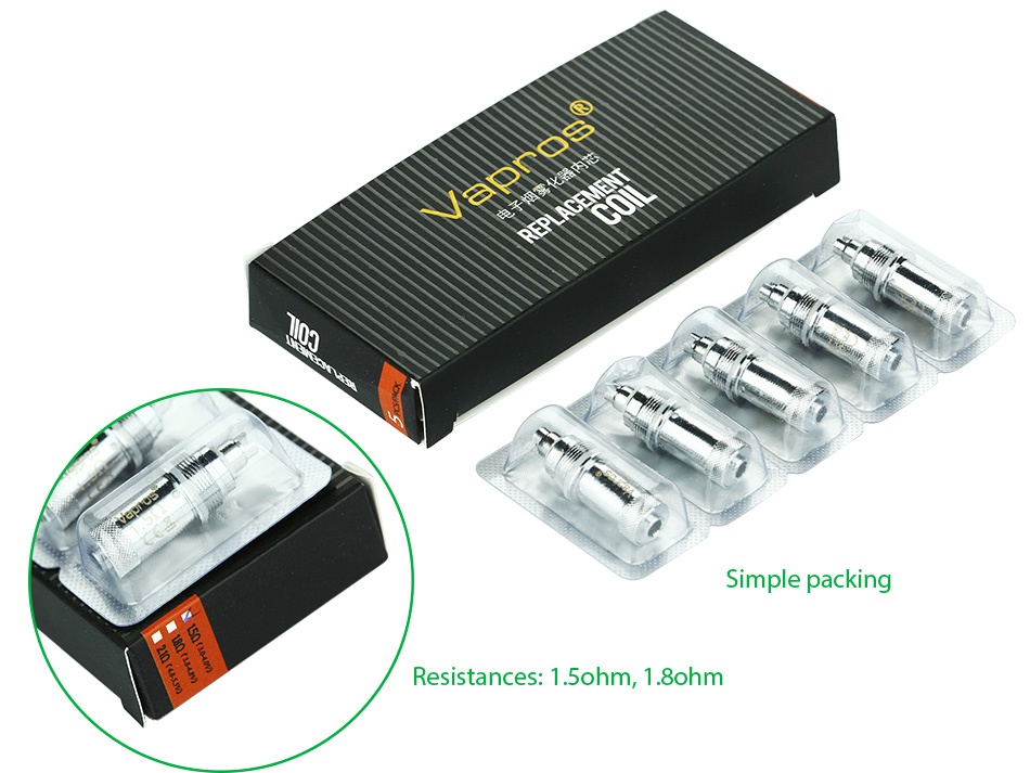 Vision Replacement Coil for Spinner II Mini Kit 5pcs Simple packing Resistances  1 ohm  1  8ohm