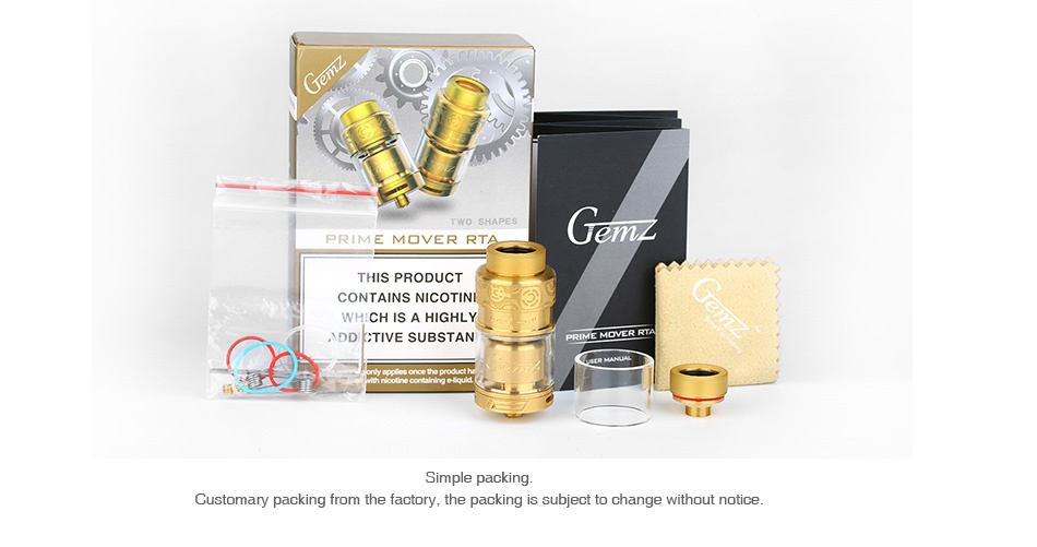 Gemz Prime Mover RTA 3ml PRIME MOVER RT jem THIS PRODUCT WHICH IS A HIGHL DD CTIVE SUBSTAN PRIME MOVER imple packing Customary packing from the factory  the packing is subject to change without notice