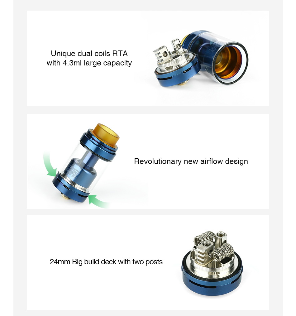 Footoon Aqua Reboot RTA 4.3ml Unique dual coils RTA with 4 3ml large capacity Revolutionary new airflow design 24mm bia build deck with two posts