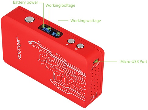 KOOPOR Plus 200W TC MOD Battery power Working boltage Working wattage Micro USB Port