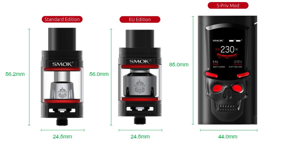 SMOK S-Priv 230W TC Kit with TFV8 Big Baby 230 SMOK SMOK 85 0mr 56 2mm 56  omm 24 5mm 24 5mm 44 0mm