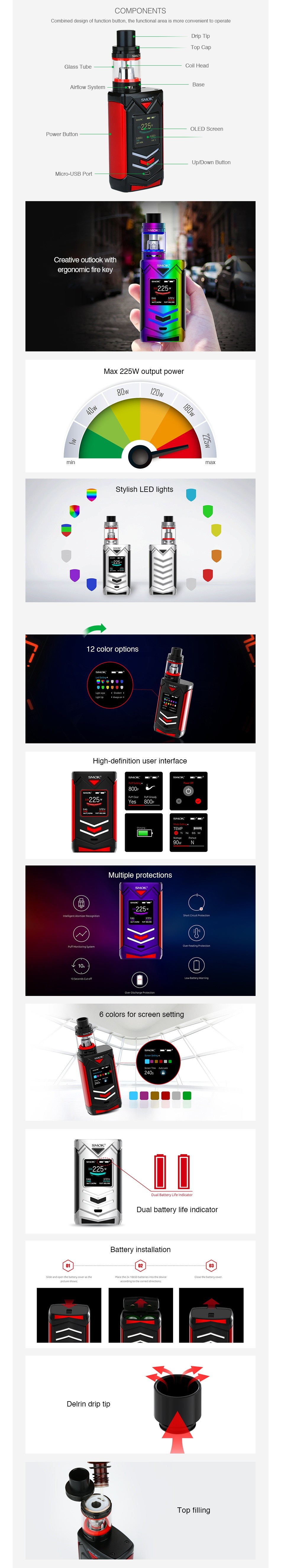 SMOK Veneno 225W TC Kit with TFV8 Big Baby SMOK  SMOK 225 225w 225 Blue red Black yellow Black Red SMOK SMOK 225w 225w 225w 225 Silver black Red gold Purple red 7 Colo