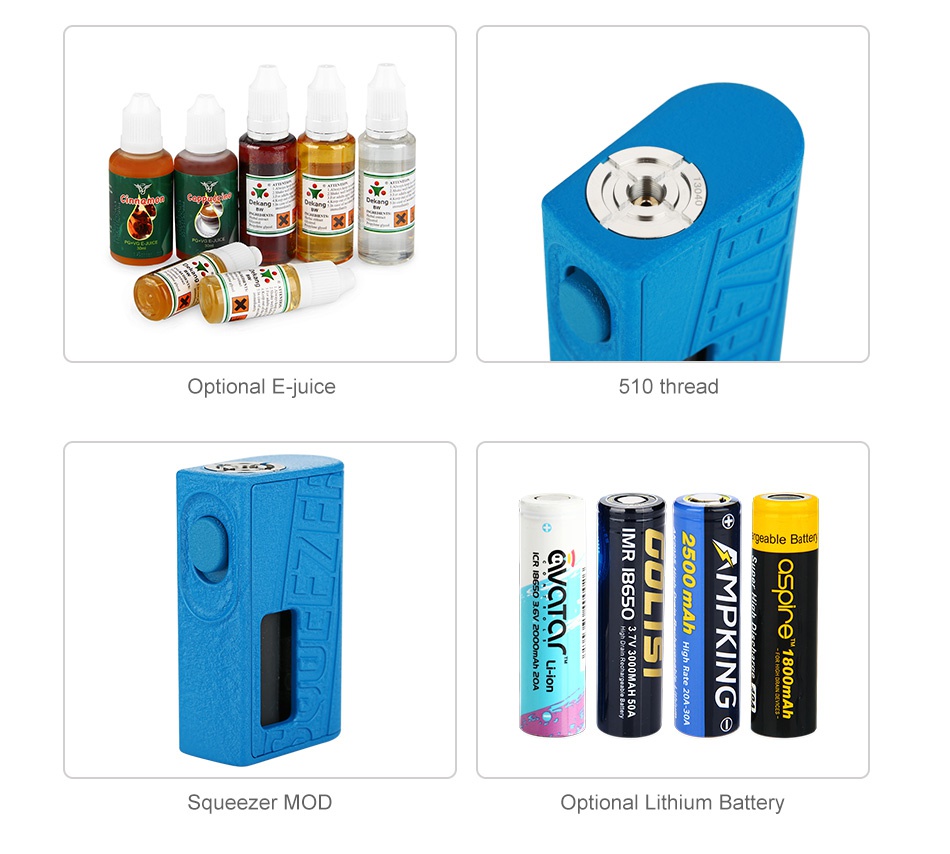 Hugo Vapor Squeezer BF 20700 Kit with N RDA Optional E juice 510 thread mn Squeezer MOD Optional Lithium Battery