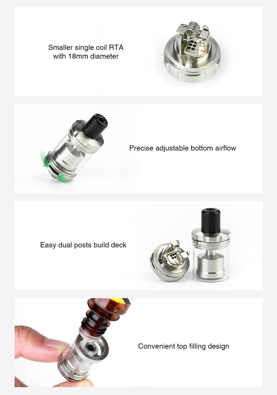 Arctic Dolphin ELUX RTA 1.2ml Smaller single coil RTA ith 1 8mm diameter Precise adjustable bottom airflow Easy dual posts build deck Convenient top filling design