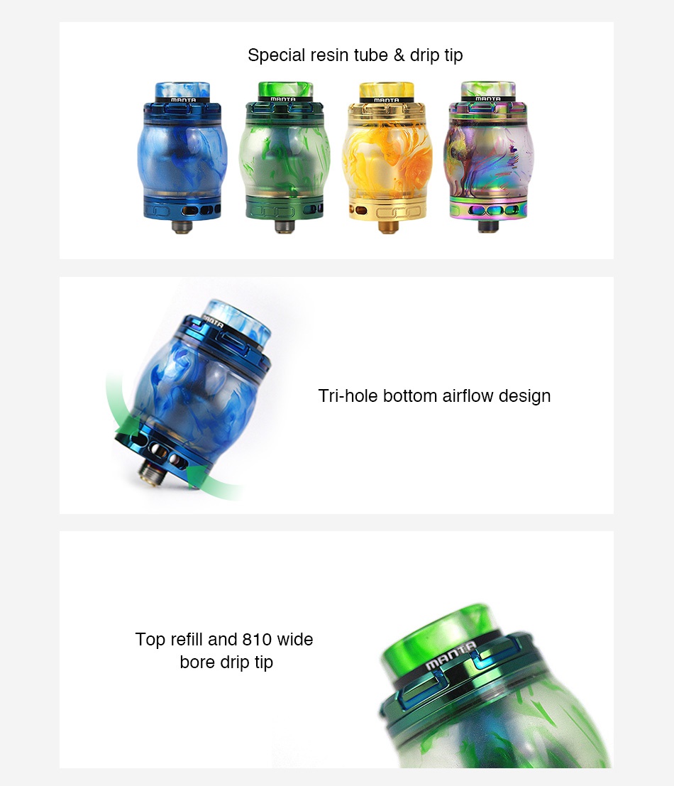 Advken Manta RTA Resin Version 4.5ml Special resin tube drip tip mAnT mAnTR  Tri hole bottom airflow design Top refill and 810 wide bore drip tip