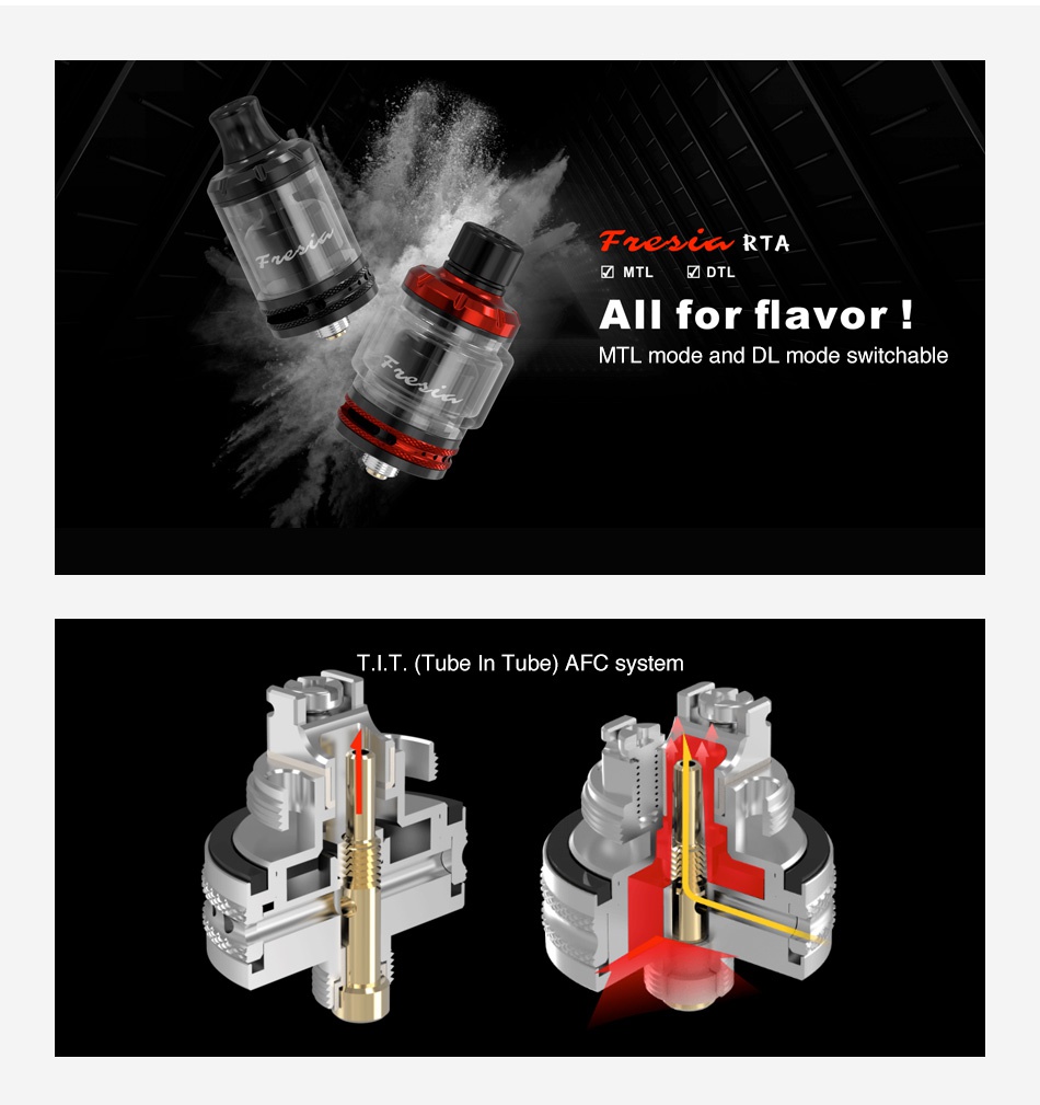 Damn Vape Fresia MTL/DL RTA 2ml F2  G RTA  MTL DTL All for flavor MTL mode and dl mode switchable T I T   Tube In Tube AFC system